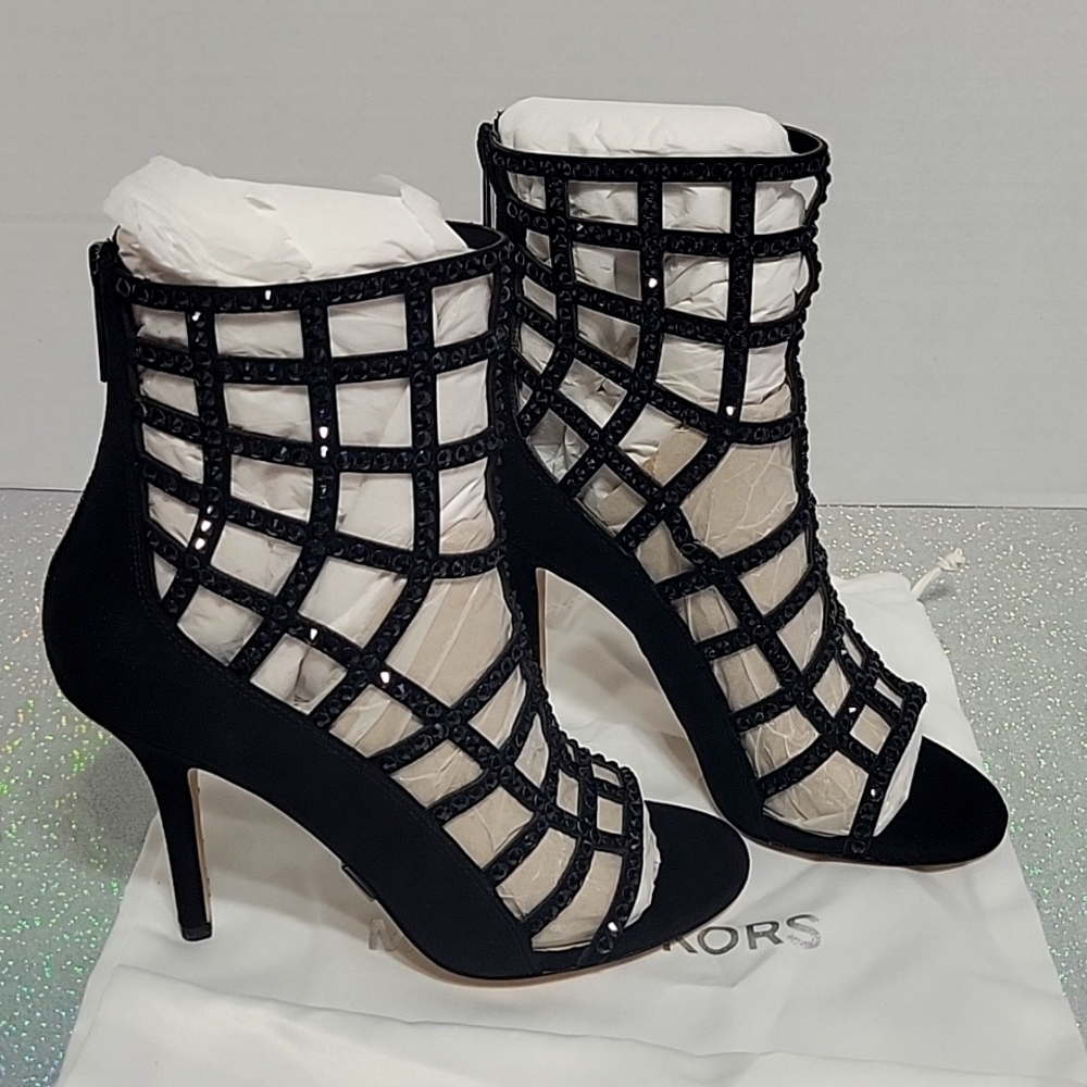 Michael Kors Kors Crystal Suede Cage Sandals Heels Rhinstone Sz:7.5
